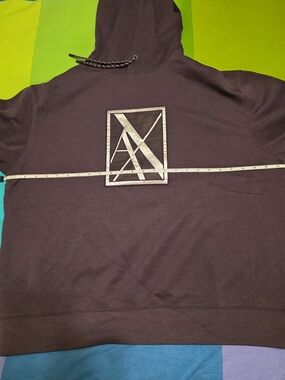 Armani Exchange Black Hoodie with White Crew Logo